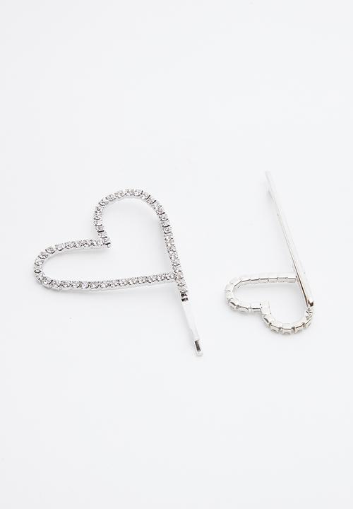 Superbalist - 2 pack heart hair slide set - silver