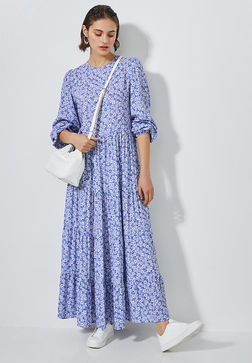 Superbalist - Maxi tiered dress - blue & white 