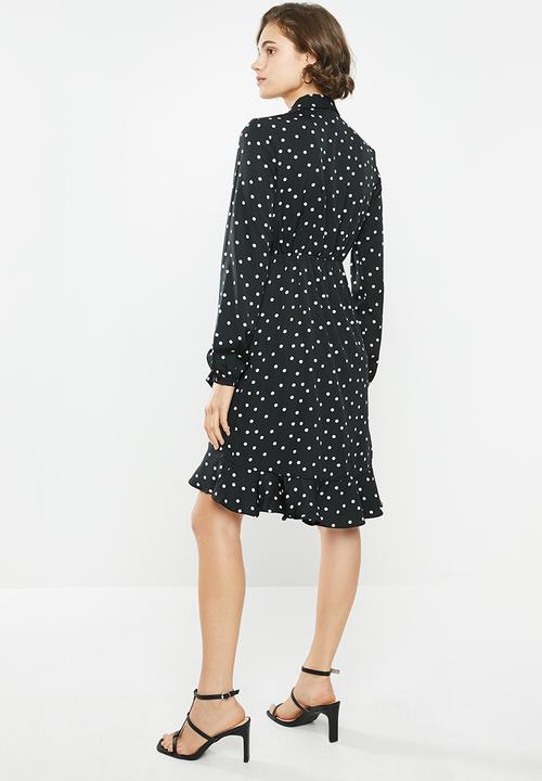 Vero Moda - Windy henna long sleeve shirt dress - black & white 