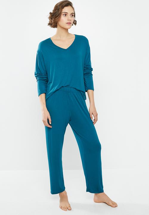 Superbalist - V-neck sleep top & pants set - teal