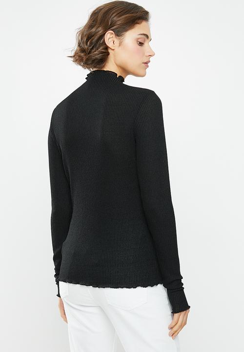 Vero Moda - Ophelia long sleeve high neck frill top - black