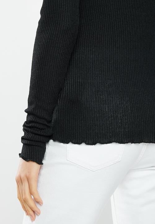 Vero Moda - Ophelia long sleeve high neck frill top - black