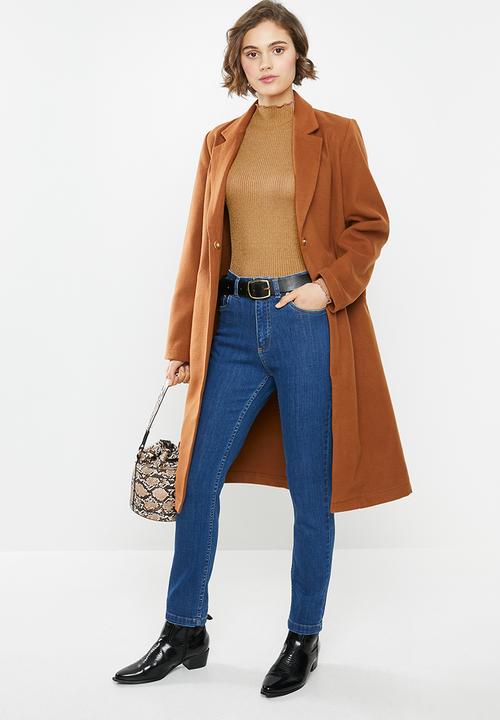 Vero Moda - Ophelia long sleeve high neck frill top - brown