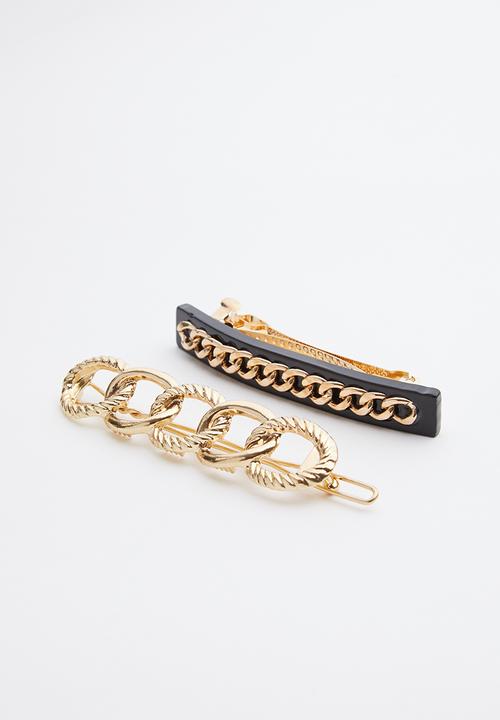 Superbalist - Chain link hair slides - black & gold