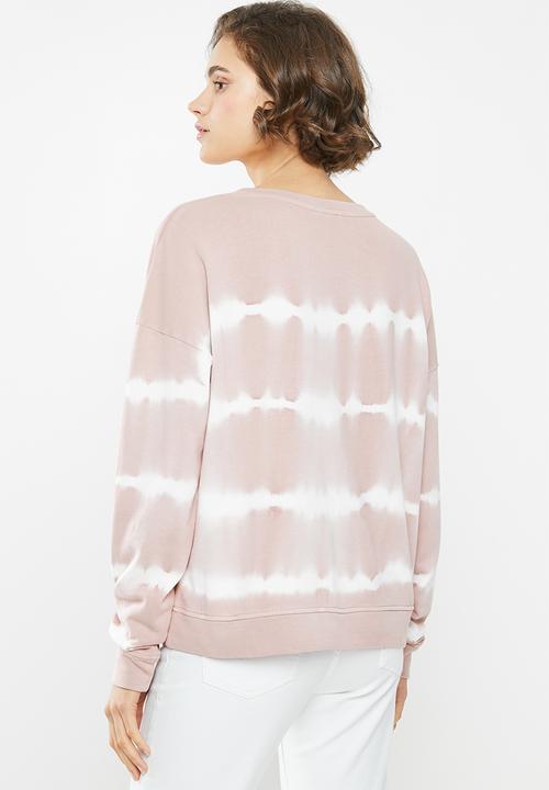 Jacqueline de Yong - Laila life long sleeve dyed sweat - dusty pink & white 