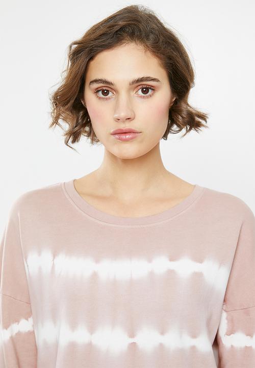 Jacqueline de Yong - Laila life long sleeve dyed sweat - dusty pink & white 