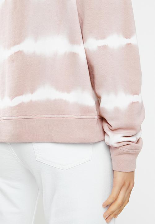 Jacqueline de Yong - Laila life long sleeve dyed sweat - dusty pink & white 