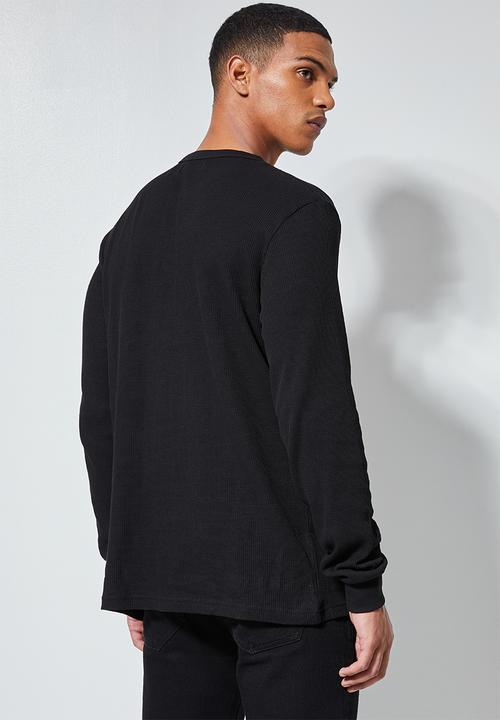 Superbalist - 2 pack henley textured pocket tee - black/white
