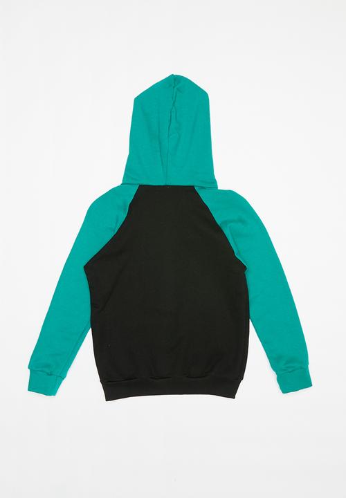 Pop Candy - Colour block raglan hoodie - black & blue