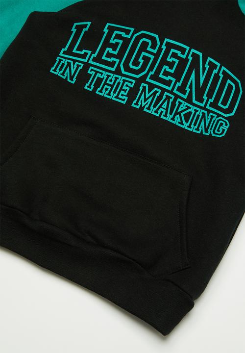Pop Candy - Colour block raglan hoodie - black & blue