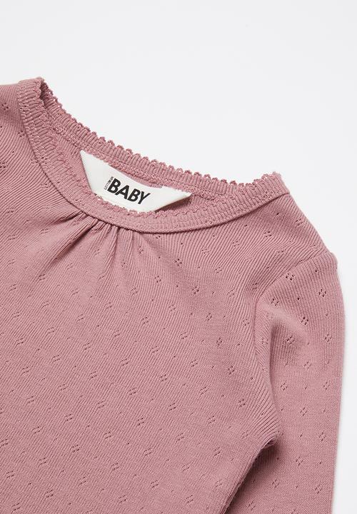 Cotton On - 2 Pack Mich long sleeve pointelle top  - dusty berry & stone green