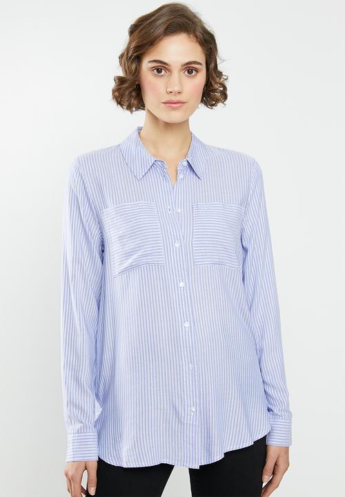 Jacqueline de Yong - Tom long sleeve shirt - blue & white 
