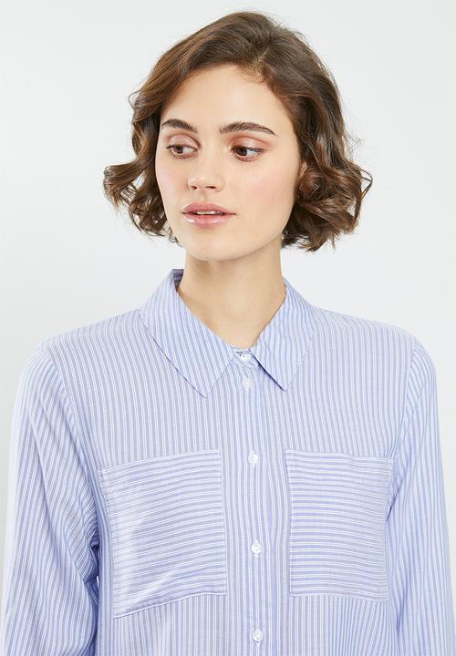 Jacqueline de Yong - Tom long sleeve shirt - blue & white 