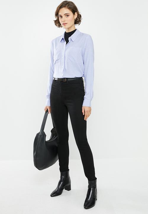 Jacqueline de Yong - Tom long sleeve shirt - blue & white 