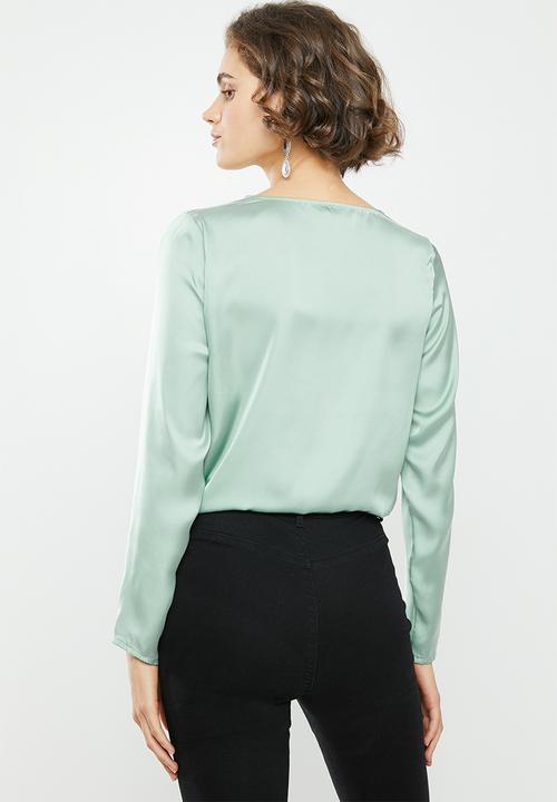 ONLY - Faby long sleeve V-neck top - soft mint  