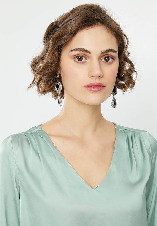 ONLY - Faby long sleeve V-neck top - soft mint  