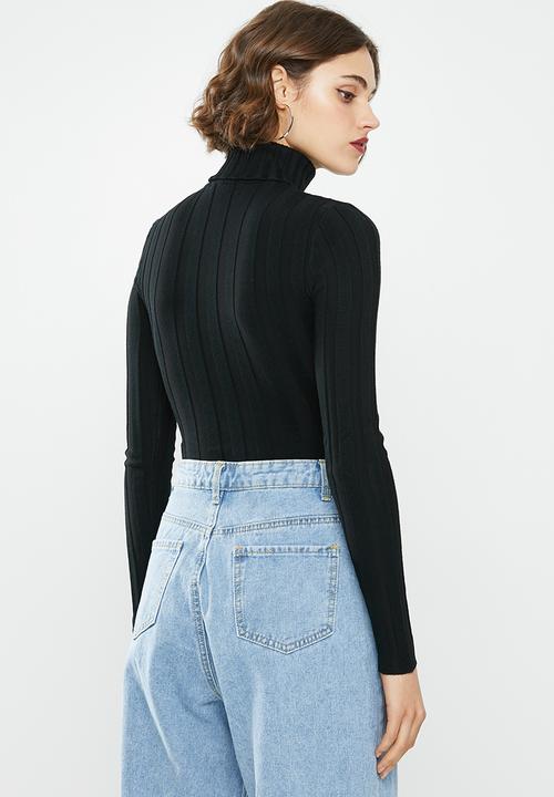 Missguided - Roll neck extreme rib bodysuit - black