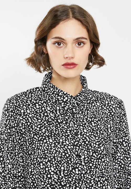 Missguided - Frill cuff shirt dress dalmatian - black