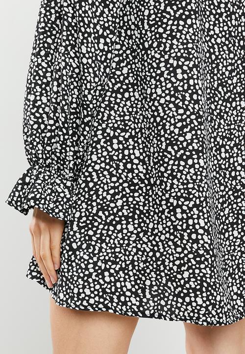 Missguided - Frill cuff shirt dress dalmatian - black