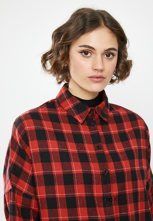 Missguided - Oversized brushed check shirt - red & black