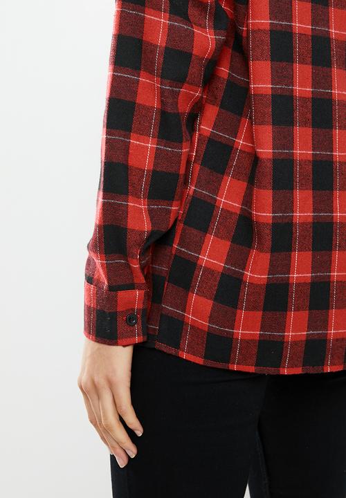Missguided - Oversized brushed check shirt - red & black