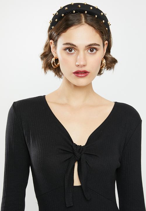 Missguided - Rib knot front long sleeve midi dress - black
