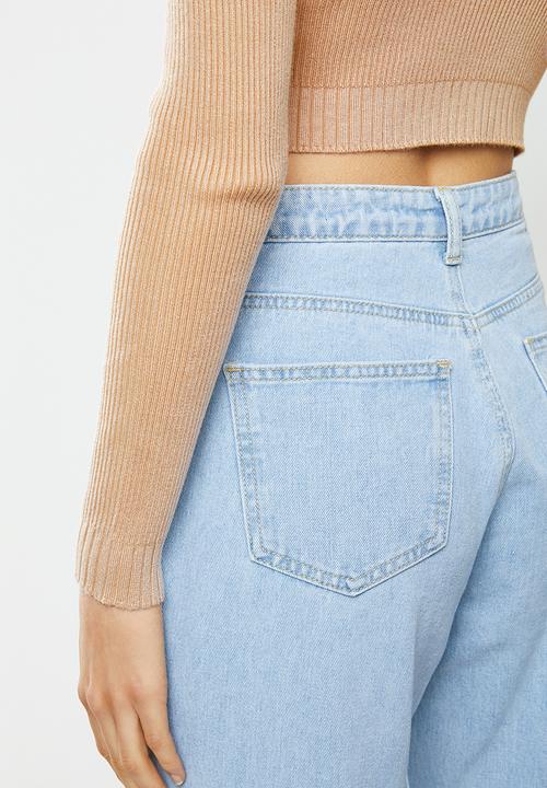 Missguided - High neck rib detail knitted crop top - sand