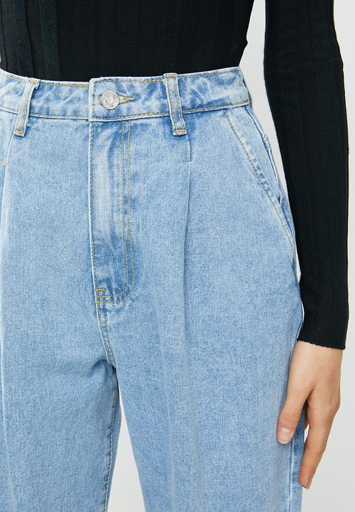 Missguided - Slouch highwaisted pleat detail jean - blue