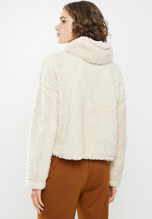 Missguided - Borg zip through long sleeve hoodie - cream