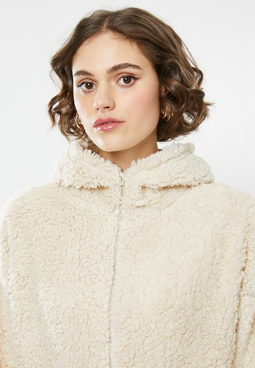 Missguided - Borg zip through long sleeve hoodie - cream
