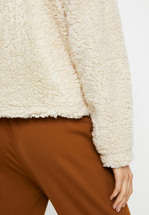 Missguided - Borg zip through long sleeve hoodie - cream