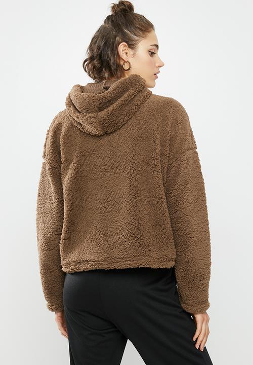 Missguided - Borg zip through long sleeve hoodie - brown