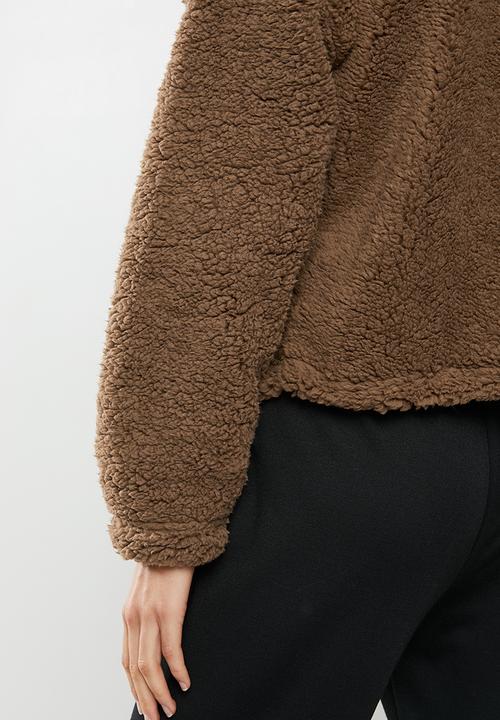 Missguided - Borg zip through long sleeve hoodie - brown