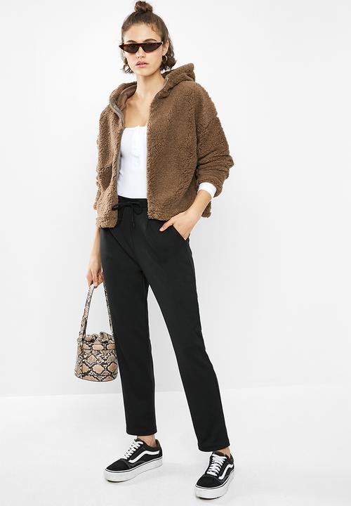 Missguided - Borg zip through long sleeve hoodie - brown