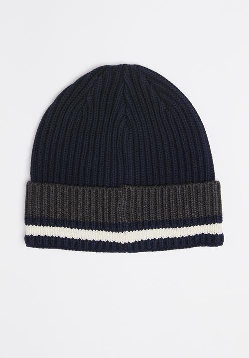 POLO - Earl stripe ribbed beanie - navy