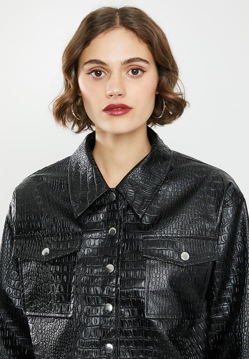 Missguided - Faux croc cropped jacket - black