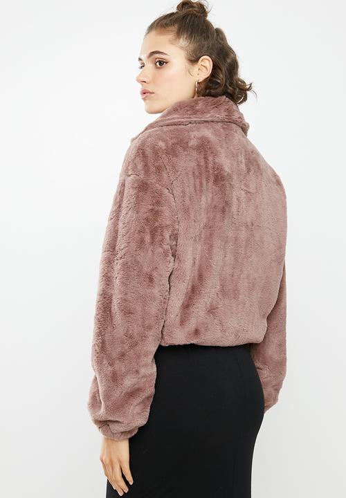 Missguided - Faux fur bomber jacket - mauve