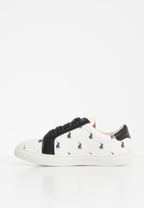POLO - Unisex megan lace up monogram sneaker - white & black