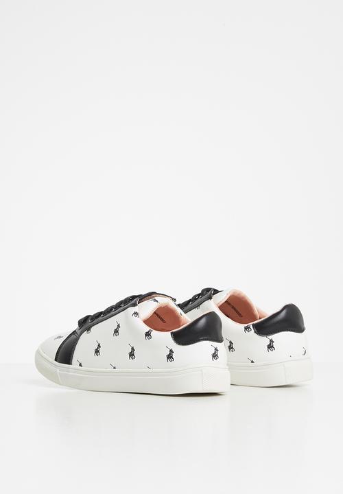 POLO - Unisex megan lace up monogram sneaker - white & black
