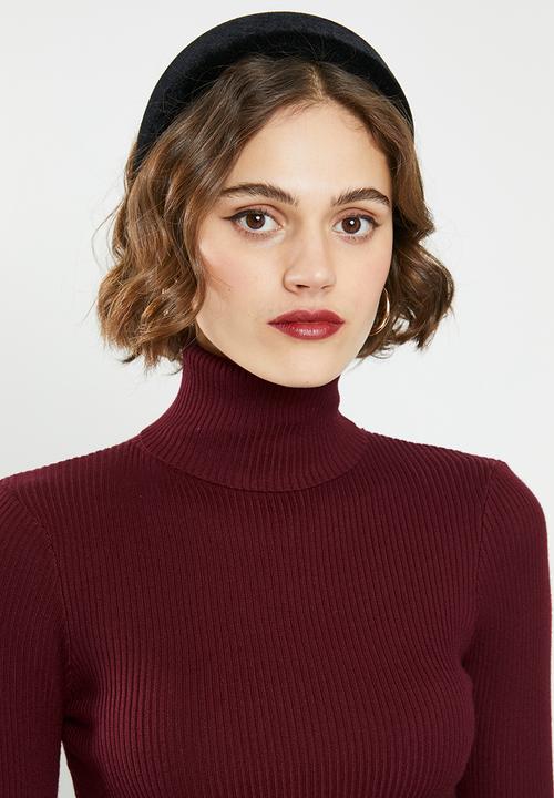 Missguided - Basic roll neck rib knitted crop top - burgundy