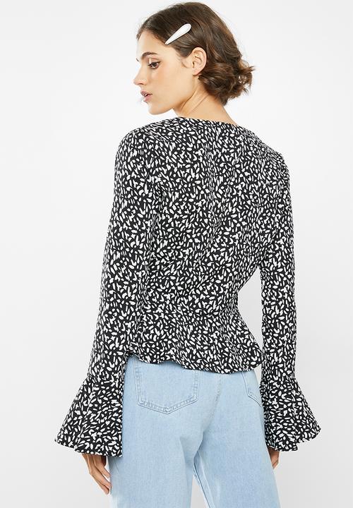 Missguided - Abstract spot peplum blouse - black & white