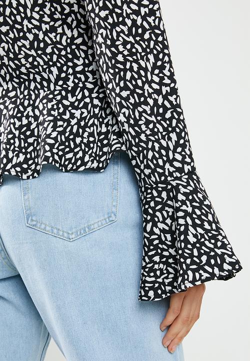 Missguided - Abstract spot peplum blouse - black & white
