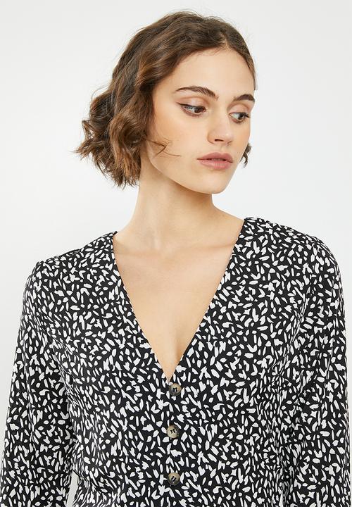 Missguided - Abstract spot peplum blouse - black & white