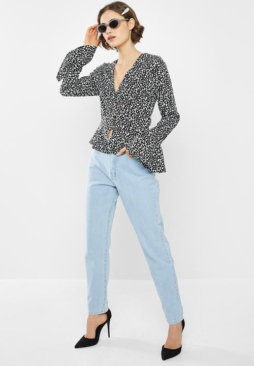 Missguided - Abstract spot peplum blouse - black & white