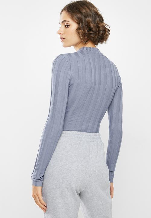 Missguided - Extreme rib crew neck bodysuit - blue