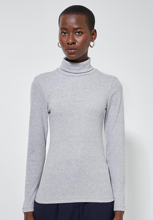 Superbalist - Stretch rib polo neck top - grey 