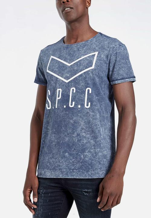 S.P.C.C - Clark white wash side slit logo tee - blue