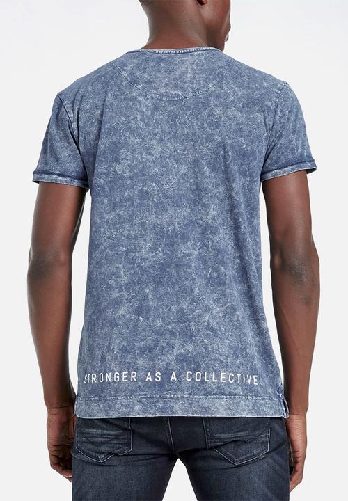 S.P.C.C - Clark white wash side slit logo tee - blue