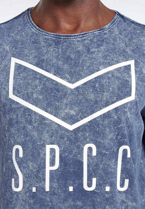 S.P.C.C - Clark white wash side slit logo tee - blue