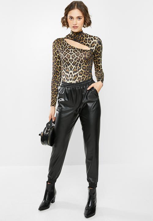 Missguided - Animal cut out high neck long sleeve bodysuit - brown